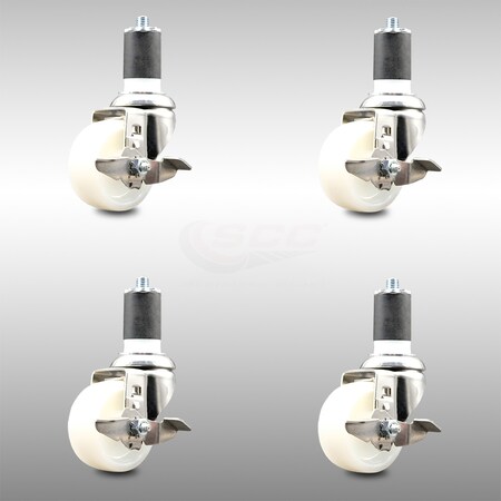 Service Caster 3 Inch 316SS Nylon Wheel Swivel 1-7/8 Inch Expanding Stem Caster Set Brake SCC SCC-SS316EX20S314-NYS-TLB-178-4